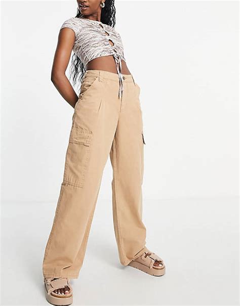 Asos Design Oversized Cargo Trousers In Stone Asos