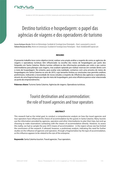 PDF Destino turístico e hospedagem o papel das agências de viagens e