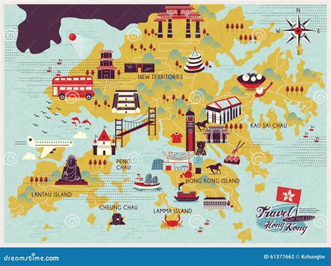 Hong Kong Travel Map Stock Vector Illustration Of Flat