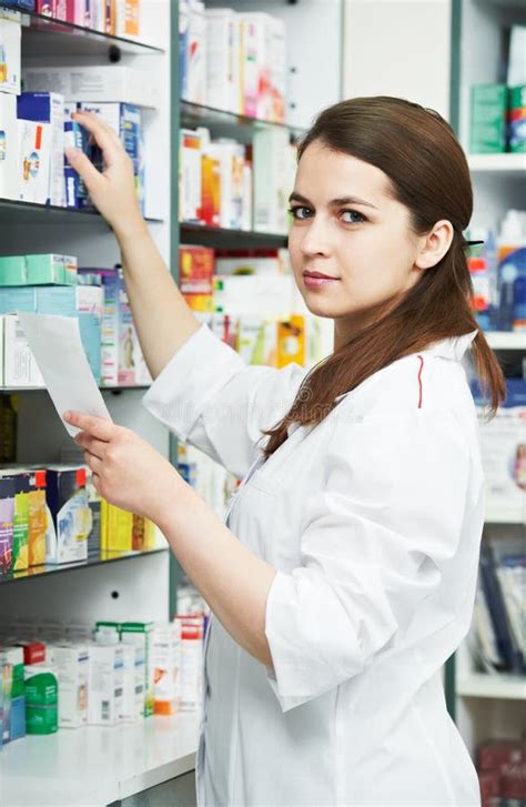 Pharmacy Chemist Woman In Drugstore Stock Photo Image Of Happy