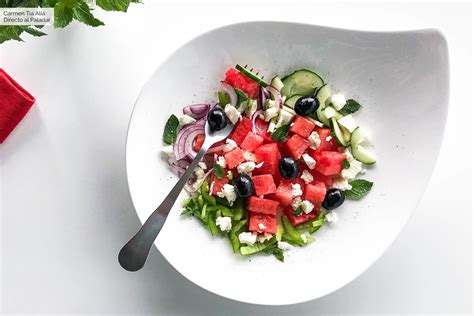 Ensalada griega con sandía vídeo receta de cocina fácil sencilla y