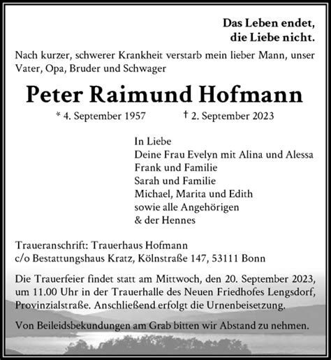 Traueranzeigen Von Peter Raimund Hofmann Ga Trauer De