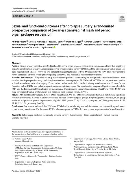 Pdf Sexual And Functional Outcomes After Prolapse Surgery A