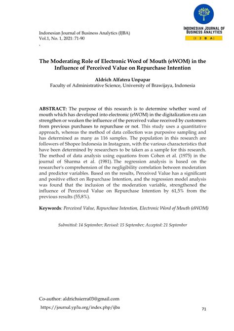 PDF Moderating Role Of Electronic Word Of Mouth EWOM In The