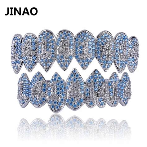 Jinao Silber Farbe Iced Out Grillz Kristall Schmuck Top Bottom