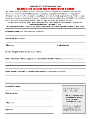 Fillable Online Nomination Form 2020 Class Nomination Form 2010 Class