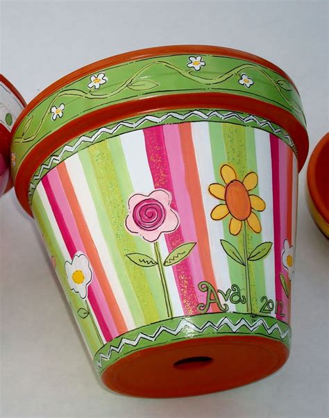 Hand Painted Terracotta Pot 6 Inch Sherbet Stripes Made To Order