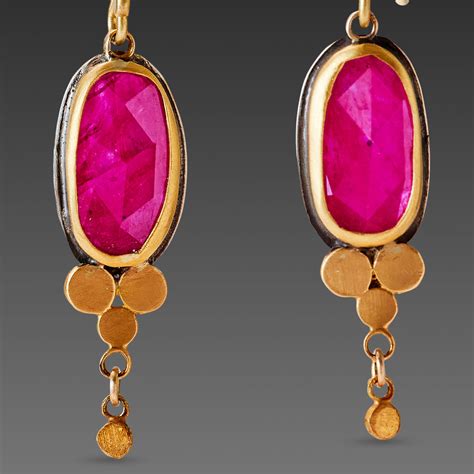 Ruby Drop Earrings With Gold Trios Ananda Khalsa