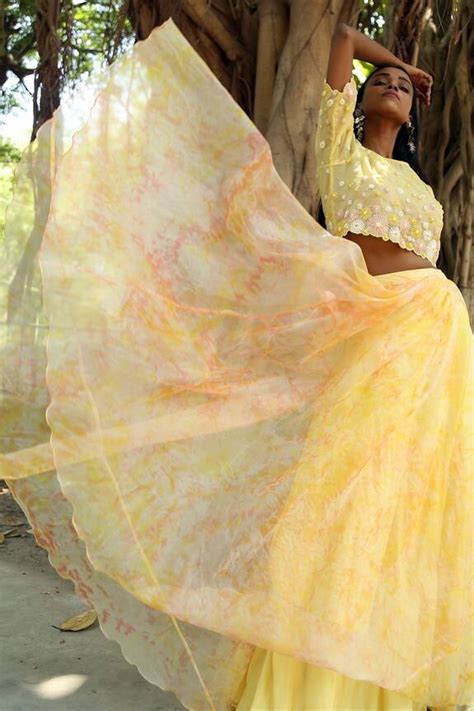 Buy Surbhi Gupta Yellow Tie Dye Organza Lehenga Set Online Aza Fashions