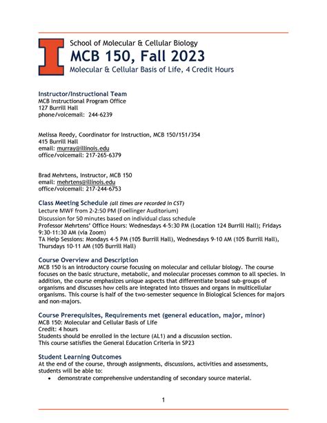 MCB150 Syllabus FA23 Info On MCB 150 School Of Molecular Cellular