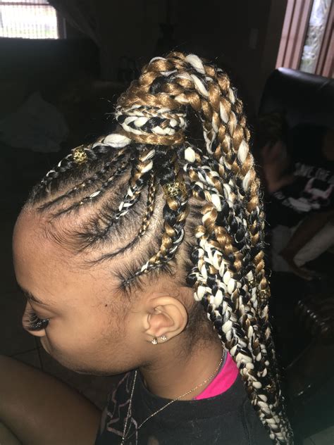 Feed In Braids With Box Braids Feed In Braid Braids Hair Styles