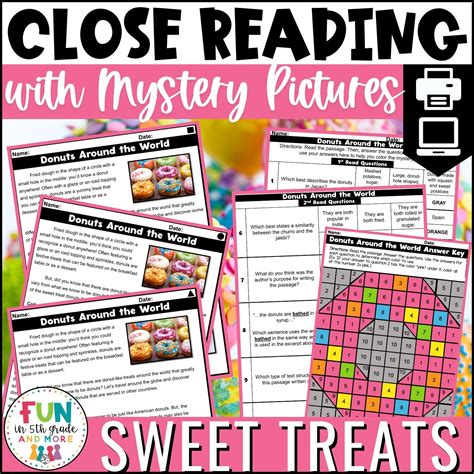 Reading Comprehension Passages With Mystery Pictures Sweets Themed