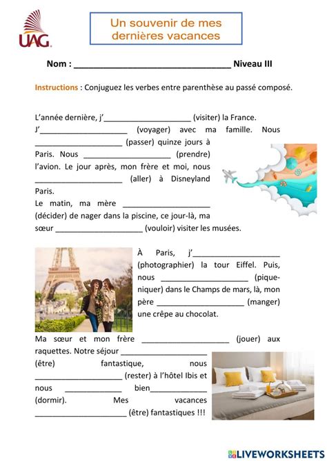 Passé composé interactive worksheet for 3 You can do the exercises