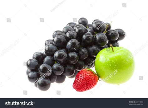 Grapes Strawberries And Apple Isolated On White Stock Photo 52854899