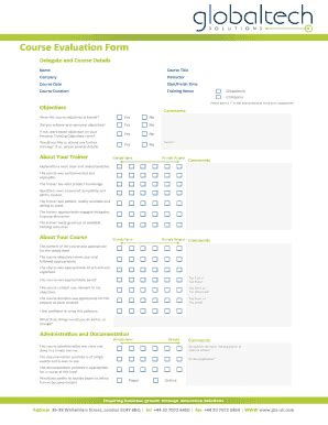 Fillable Online Course Evaluation Form Template Globaltech