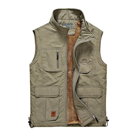 Winter Jacket Men Vest Wool Liner Coat Warm Sleeveless Casual Mens Vest Fleece Army Green Khaki