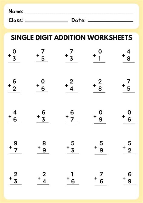 Free One Digit Addition Worksheet Free Download Free One Digit Addition Worksheet Free Png