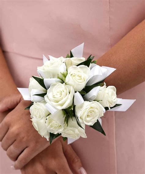 White Sweetheart Rose Wrist Corsage By Carithers Flowers Alpharetta