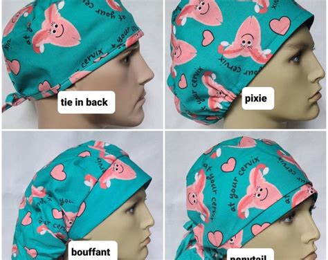 Cervix Uterus Pick Style Surgical Scrub Hat Theatre Cap Gyn Anatomy