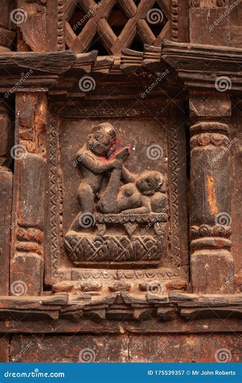 Erotic Wooden Carving Decorating a Temple in Bhaktapur Stock Image - Image of architecture ...