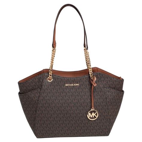 Michael Kors Brown Signature Coated Canvas Jet Set Travel Chain Tote