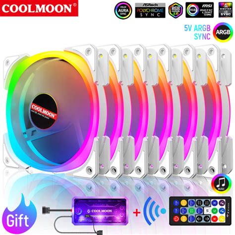 COOLMOON 4Pin PWM 5V 3Pin ARGB 120mm Cooling Fan 16 Million Colors AURA