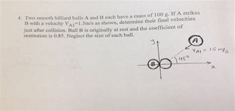 Solved Two Smooth Billiard Balls A And B Each Have A Mass Of