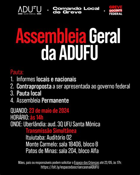 Participe Da Assembleia Geral Da Adufu Nesta Quinta Feira