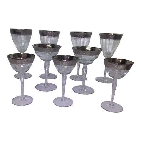 Vintage Silver Rimmed Wine Glasses Set Of 9 Chairish