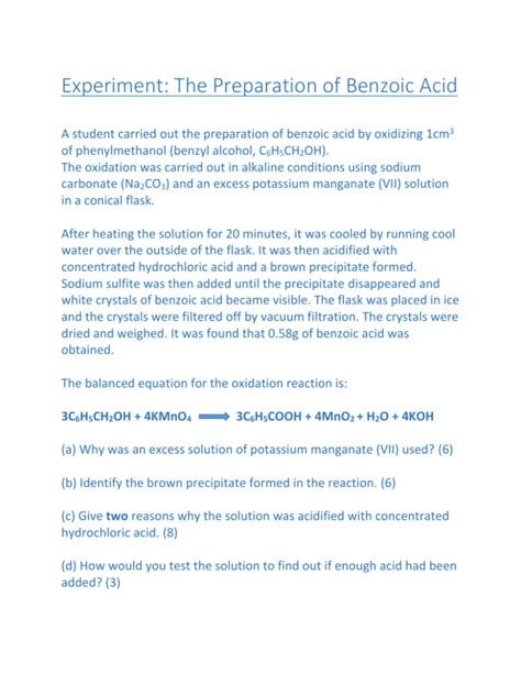 Benzoic Acid Preparation Lab Report