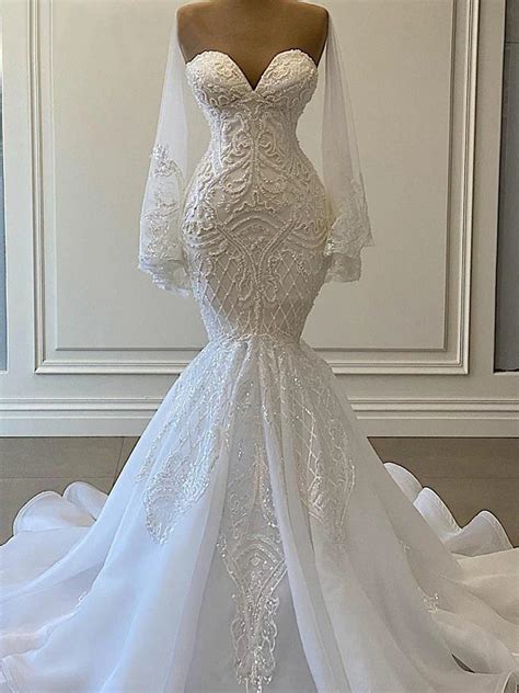 Vintage querida sereia laço branco luxo árabe vestido de casamento 2023