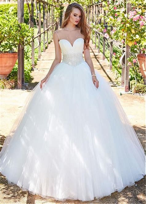 Magbridal Stunning Tulle Jewel Neckline Basque Waistline Ball Gown