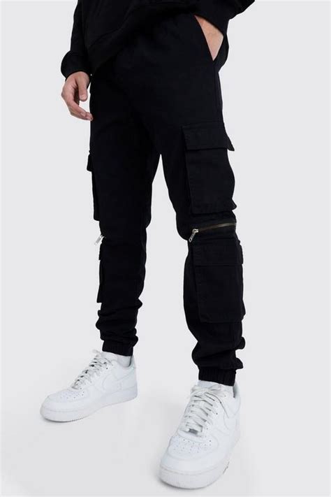 Elasticated Waist Multi Pocket Zip Cargo Trouser Boohoo Uk