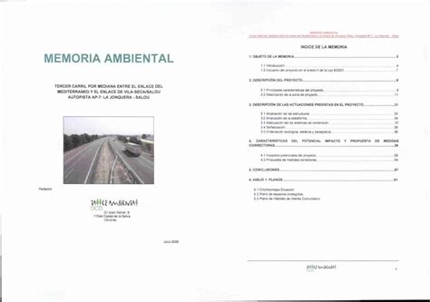 PDF INDICE DE LA MEMORIA MEMORIA AMBIENTAL 1 MEMORIA AMBIENTAL