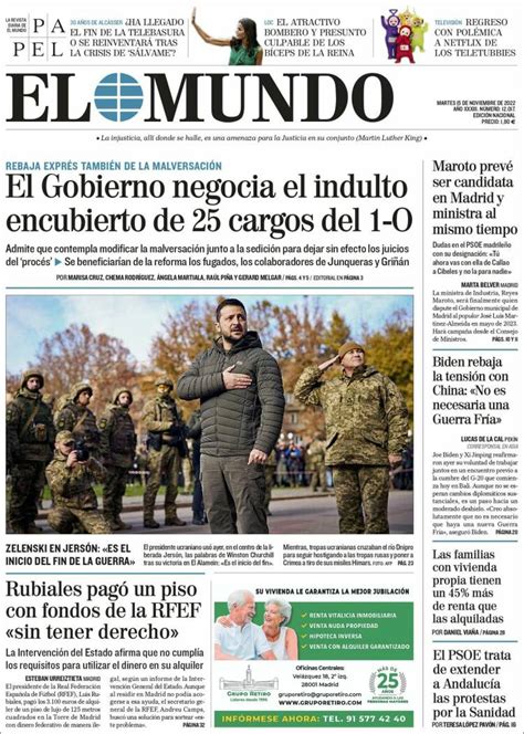 Portada Del Diario El Mundo Del Día 15112022 News Europa