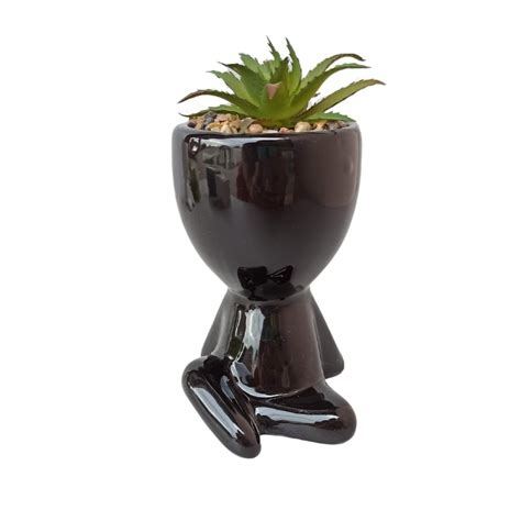 Vaso Bob Robert Plant Sentado Planta Artificial Preto Elo