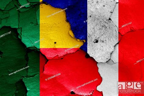 Flags Of Benin And France Painted On Cracked Wall Stock Photo Picture