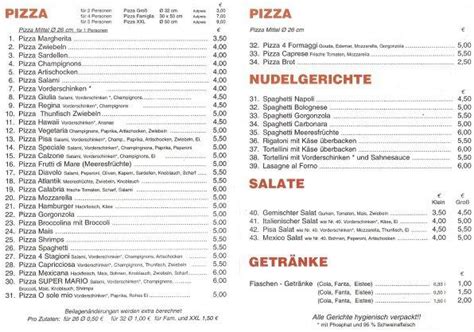 Speisekarte Von Pizzeria Pisa N Rnberg