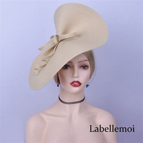 Exclusive Beige Nude Natural Fascinator Large Saucer Hatinator Church Hat Derby Hat Ascot Hat