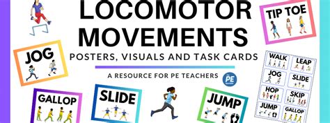 Locomotor Movements Posters Visuals and Task Cards for teaching kids in PE Class