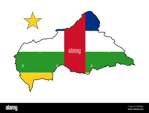 Central African Republic Outline Silhouette Map With National Flag