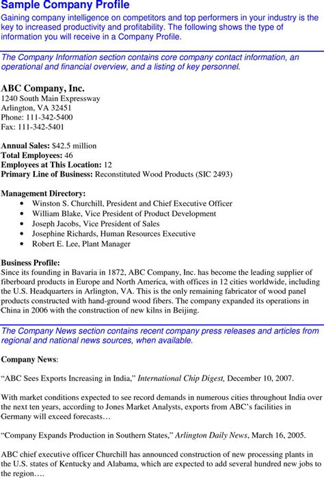 Free Sample Company Profile PDF 38KB 2 Page S