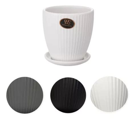 Macetero Circular De Ceramica Con Plato Pack De 4 Color Variados Rayado