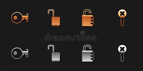 Set Key Open Padlock Safe Combination And Wrong Key Icon Vector