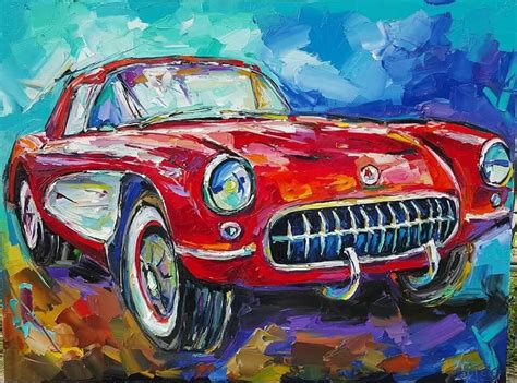 Lil Red Corvette 36 X 48 Inches Oil On Canvas By Becky Fos Art Cars