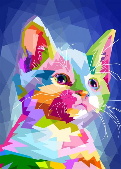 Colorful Cat On Wpap Style Poster Picture Metal Print Paint By