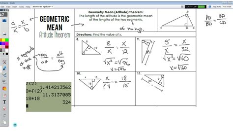 Geometric Mean With Right Triangles Altitude Theorem Webm Youtube