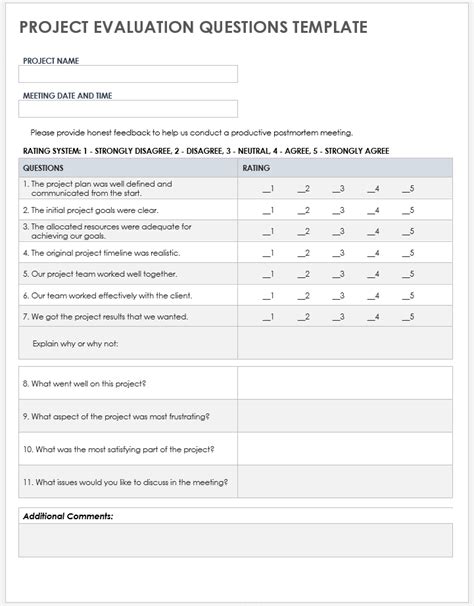 Free Project Evaluation Templates Smartsheet