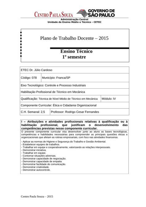 Pdf Plano De Trabalho Docente Escolaindustrial