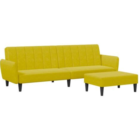 Vidaxl Canap Lit Places Avec Repose Pied Jaune Velours